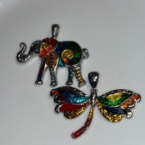 2 for $10 Colorful Elephant and Dragonfly Pendants